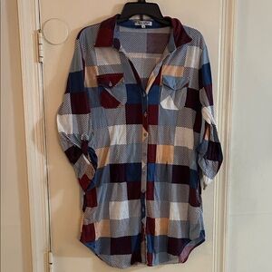 White Mark Blue and Red Plaid Tunic Top